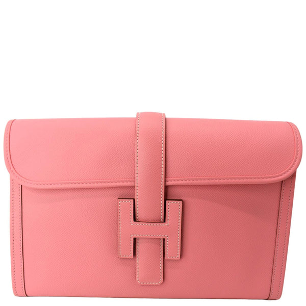 Hermes Jige Elan Calfskin Leather Clutch Wallet in Pink - Front