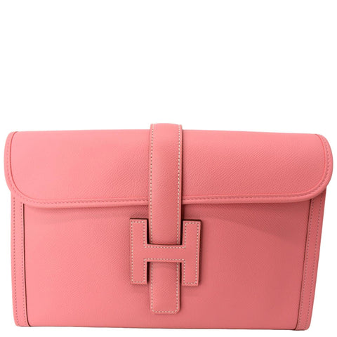 HERMES Jige Elan Calfskin Leather Clutch Wallet Pink