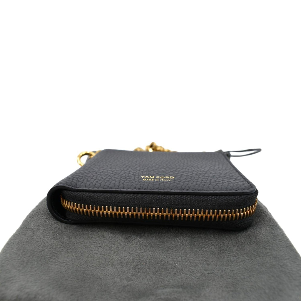 Tom Ford Leather Zip Small Chain Wallet in Black Color