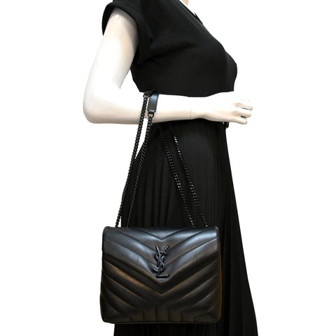 YVES SAINT LAURENT Loulou Small Calfskin Leather Shoulder Bag Black