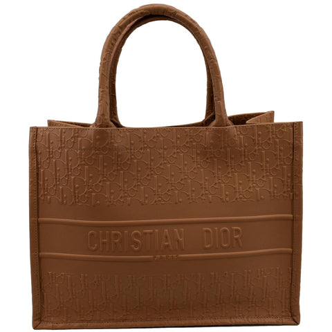 CHRISTIAN DIOR Book Oblique Embossed Calfskin Tote Bag Tan