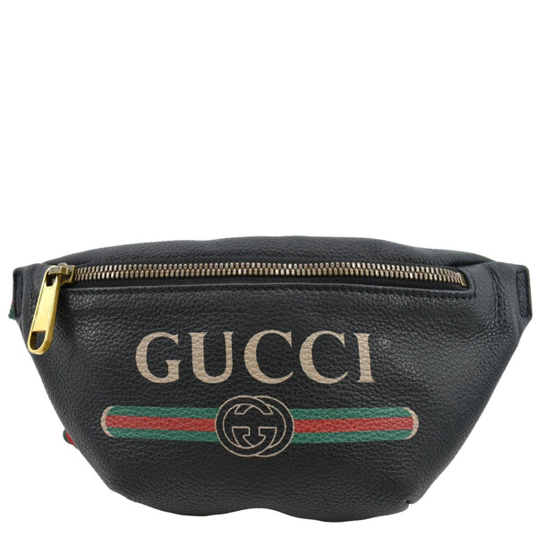 Gucci Logo Print Grained Calfskin Leather Small Belt Bag - Front