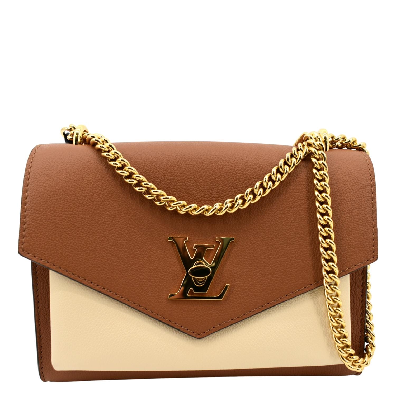 LOUIS VUITTON My Lockme Chain Leather Shoulder Bag Chataigne