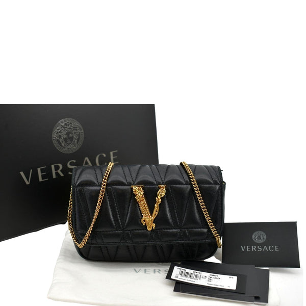 VERSACE Virtus Mini Leather Crossbody Bag Black