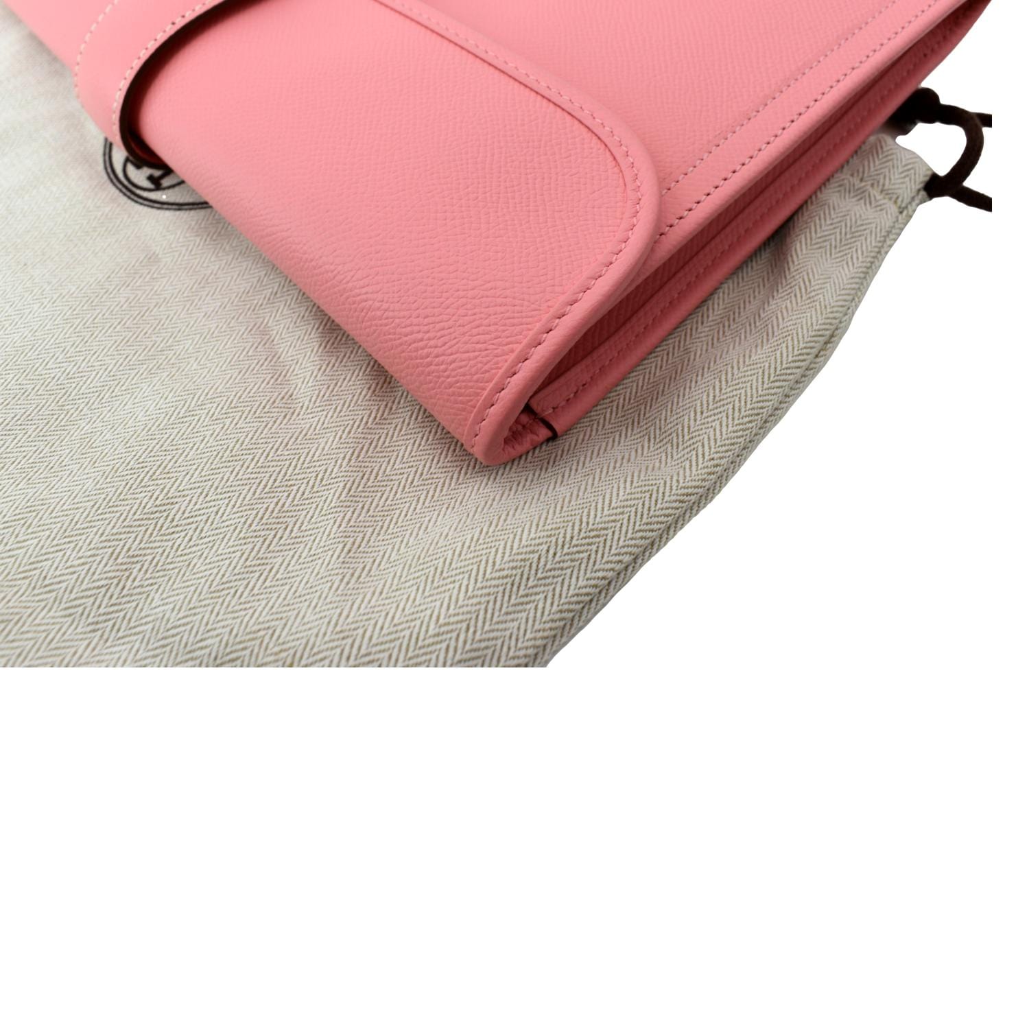 HERMES Jige Clutch Handbag Epsom Leather Rose Azalee Pink