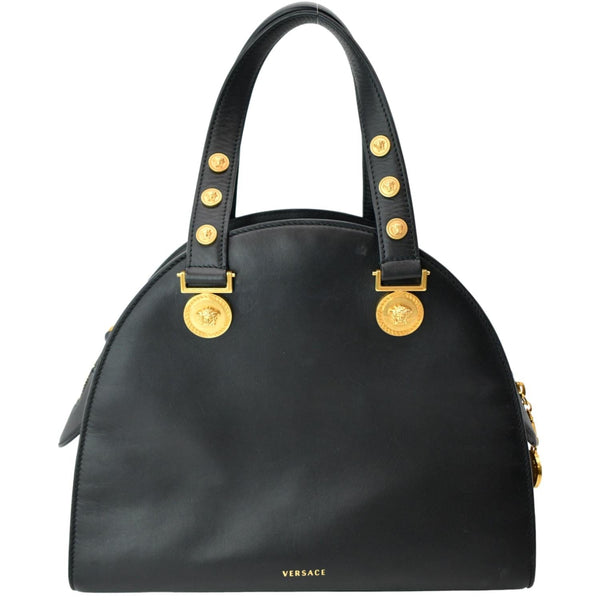VERSACE Medallion Tribute Calfskin Leather Bowling Bag Black
