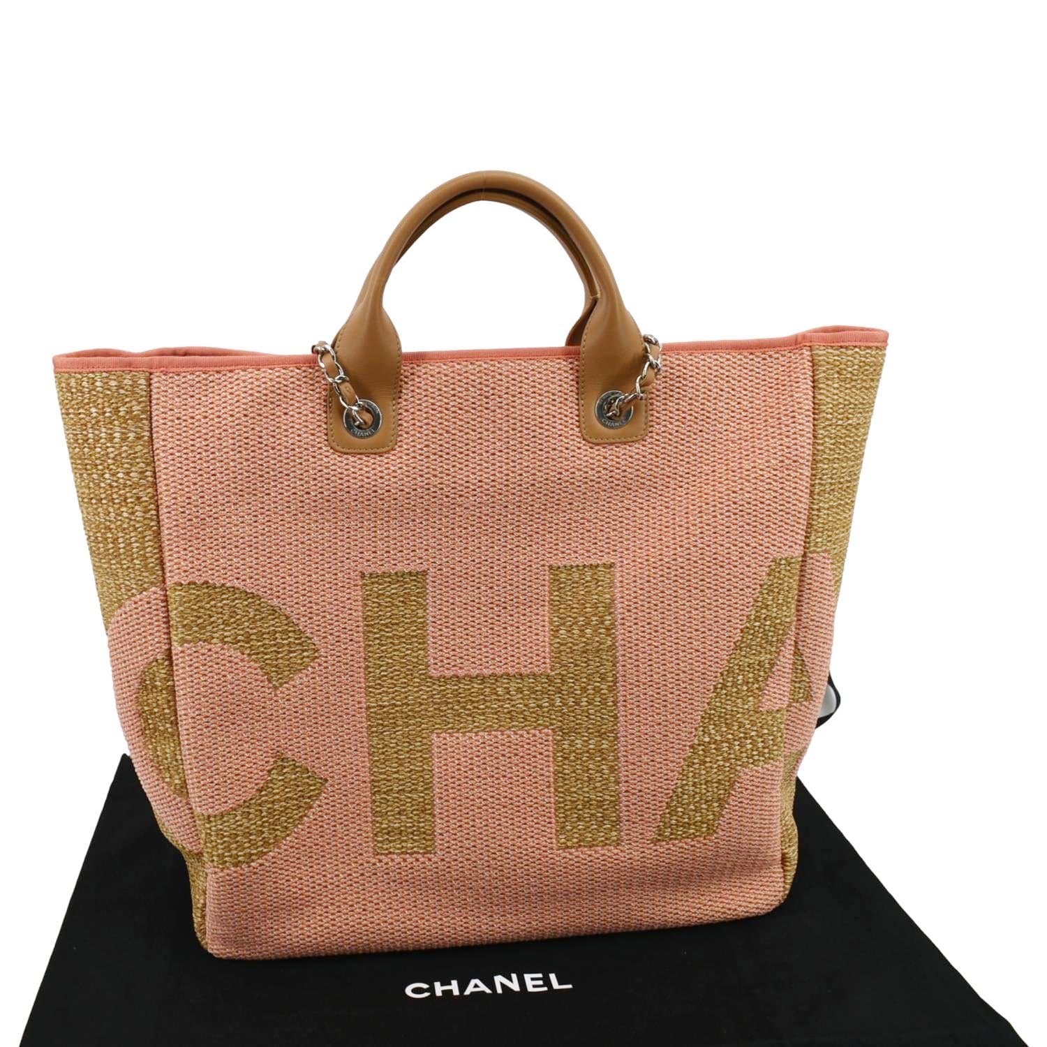 pink chanel canvas tote handbag