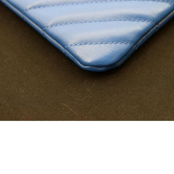 CHANEL O Case Chevron Leather Clutch Bag Blue