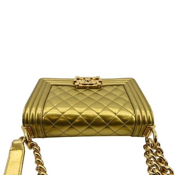 CHANEL Boy Flap Quilted Patent Leather Crossbody Bag Metallic Gold