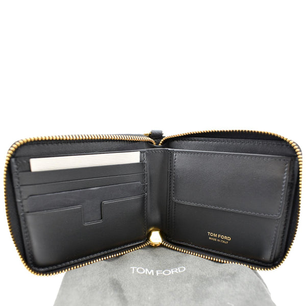Tom Ford Leather Zip Small Chain Wallet in Black Color - Open