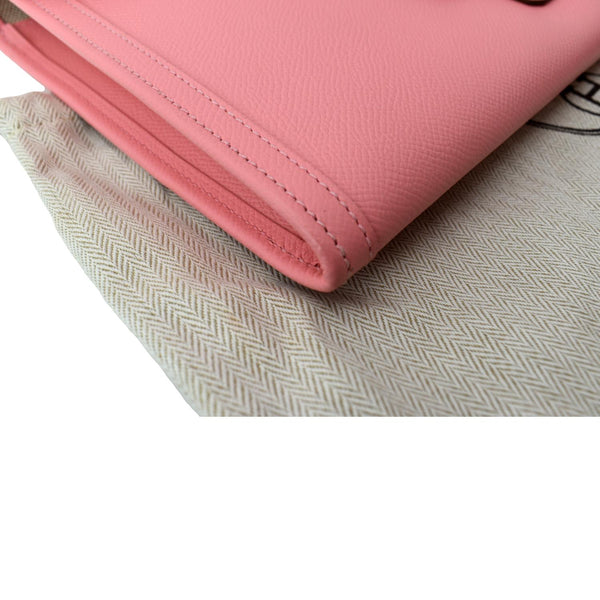 Hermes Jige Elan Calfskin Leather Clutch Wallet in Pink - Bottom Left