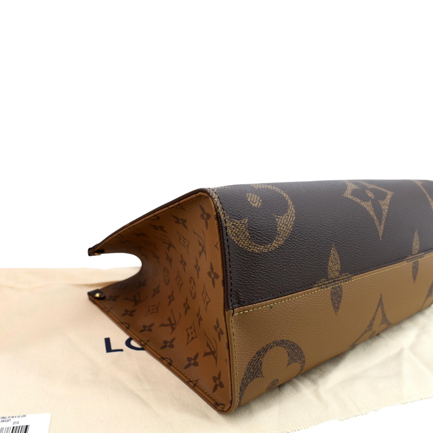 LOUIS VUITTON Onthego MM Giant Monogram Canvas Tote Shoulder Bag Brown