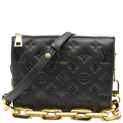 LOUIS VUITTON Coussin BB Monogram Embossed Leather Shoulder Bag Black