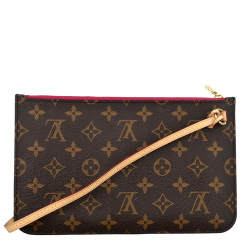 LOUIS VUITTON Neverfull Monogram Canvas Pochette Wristlet Pouch Cerise