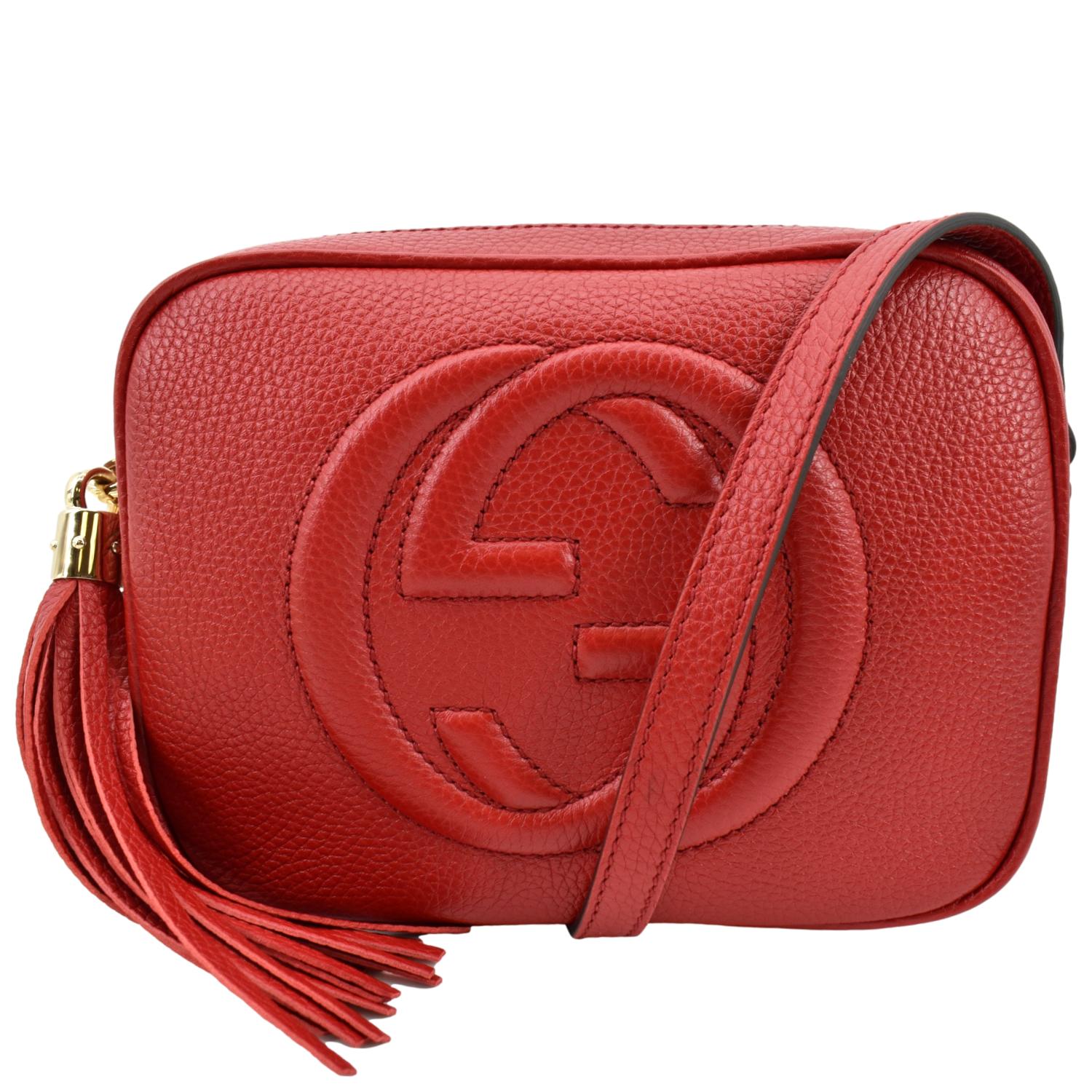 GUCCI Soho Disco Pebbled Leather Crossbody Bag Red 308364