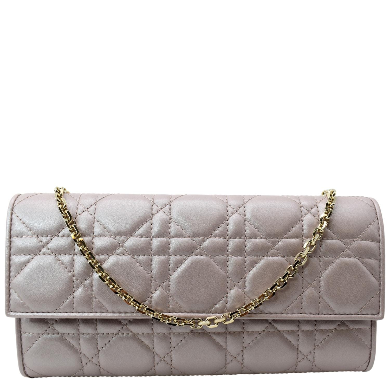CHRISTIAN DIOR Leather Wallet on Chain Crossbody Bag Light Pink