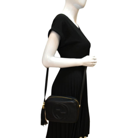 Gucci Soho Disco Pebbled Leather Crossbody Bag Black - Full View