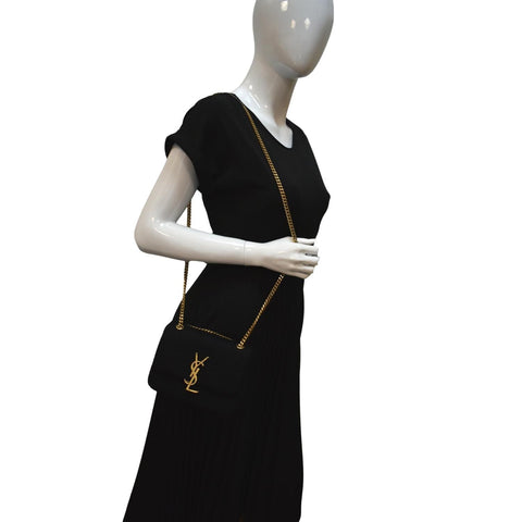 YVES SAINT LAURENT Jamie Mini Carre Rive Gauche Wool Chain Bag Black