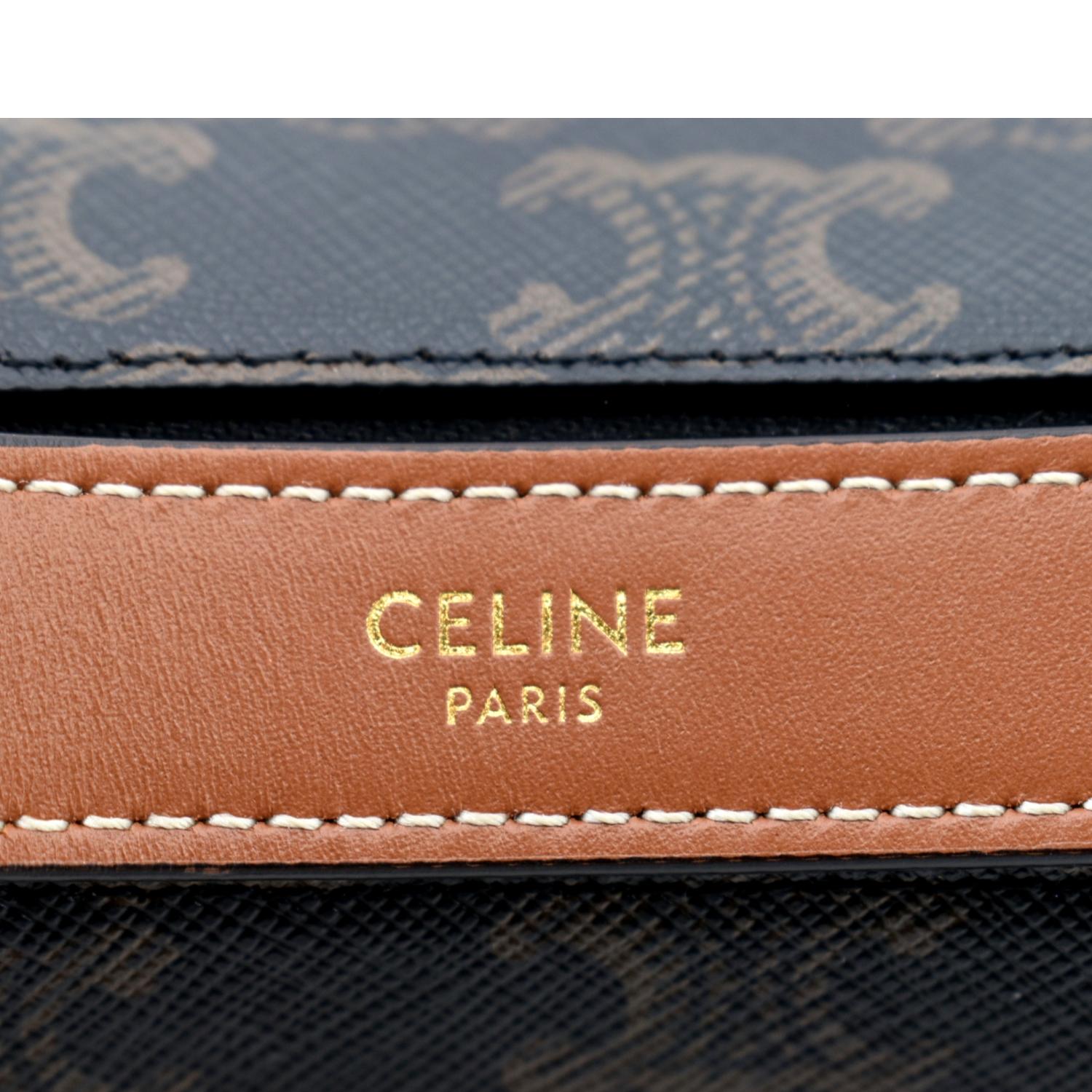 Celine Ava Triomphe Canvas Calfskin Shoulder Bag Tan
