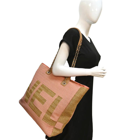 CHANEL Deauville Large Raffia Shopping Tote Bag Pink