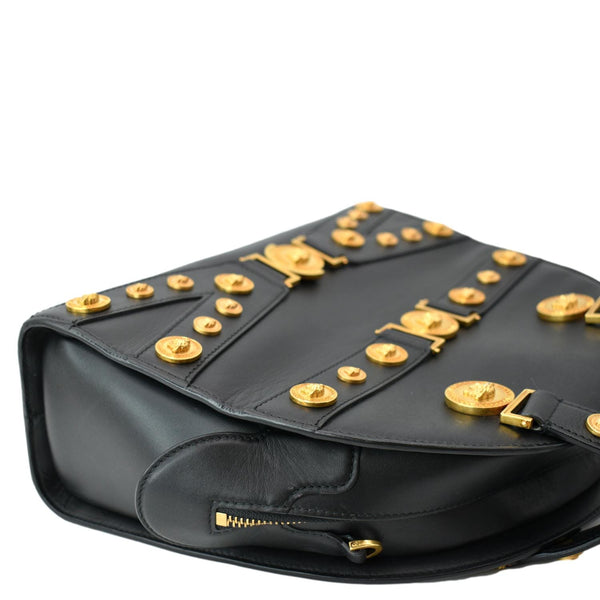 VERSACE Medallion Tribute Calfskin Leather Bowling Bag Black