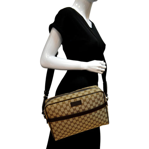 Gucci GG Monogram Canvas Messenger Bag Dark in Brown - Full View