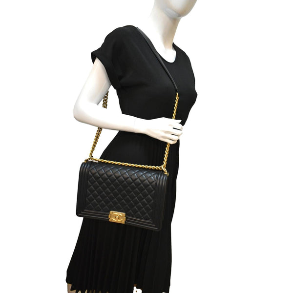 Chanel Medium Boy Flap Calf Leather Shoulder Bag Black - Full View