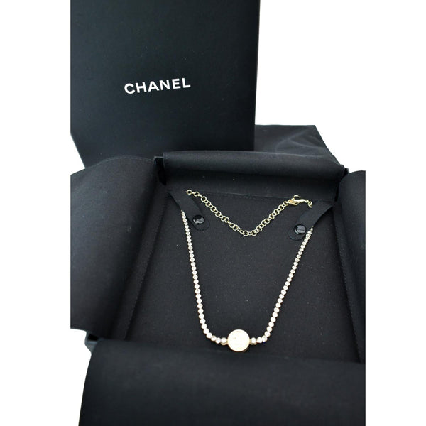 CHANEL CC Round Pendant Chain Choker Necklace Gold