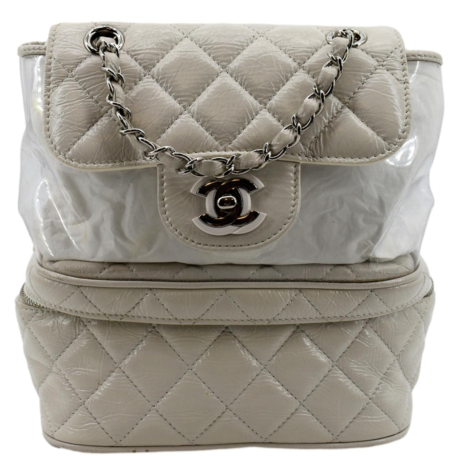 CHANEL Crumpled Quilted Calfskin PVC Backpack Bag White