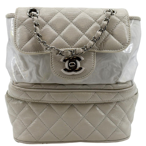 CHANEL Crumpled Quilted Calfskin PVC Backpack Bag White