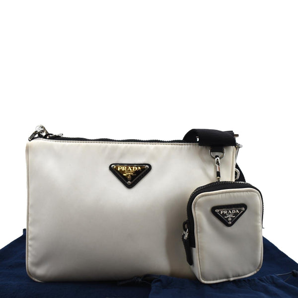 Prada Re-Nylon Leather Shoulder Bag in White Color - Close Look