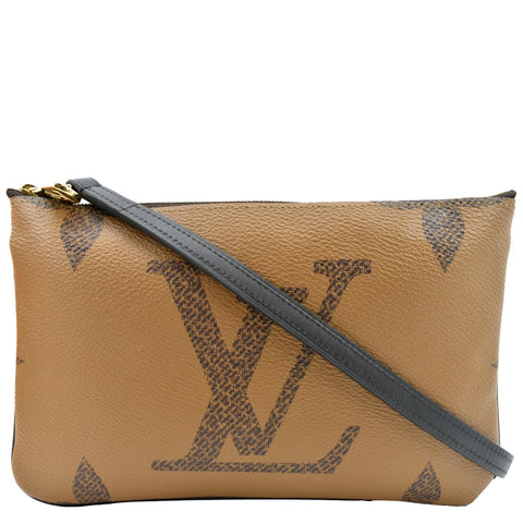 LOUIS VUITTON Double Zip Pochette Reverse Monogram Giant Crossbody Bag Brown