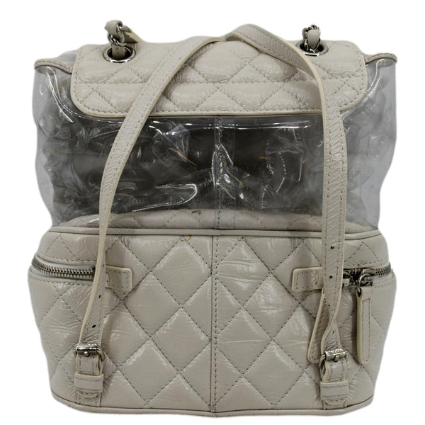 CHANEL Crumpled Quilted Calfskin PVC Backpack Bag White