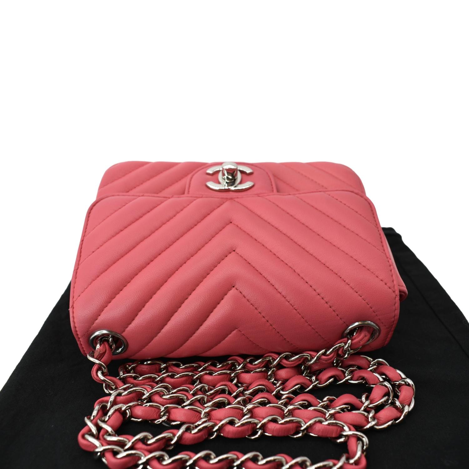 CHANEL Classic Square Mini Chevron Leather Shoulder Bag Pink