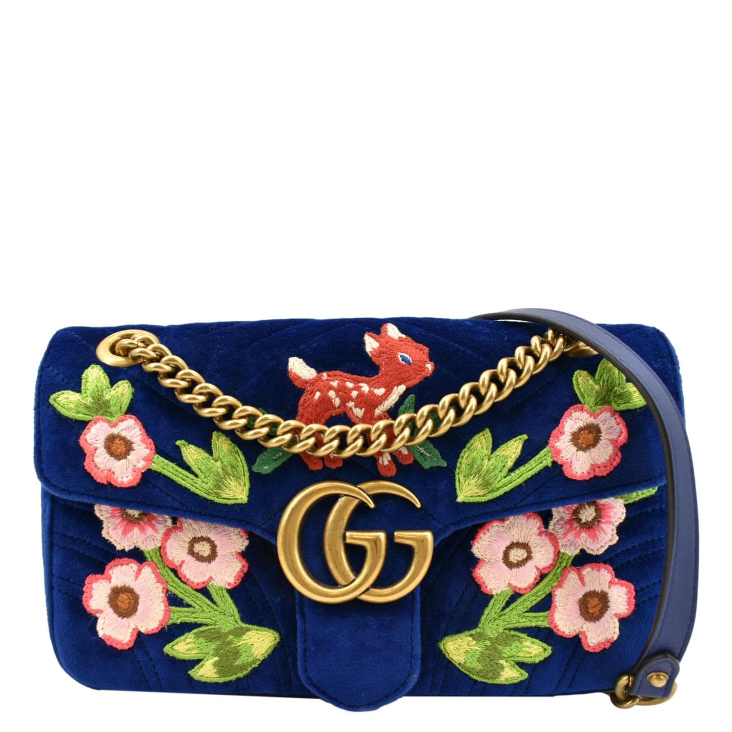 Gucci Deer Embroidered Small GG Marmont Shoulder Bag- Front