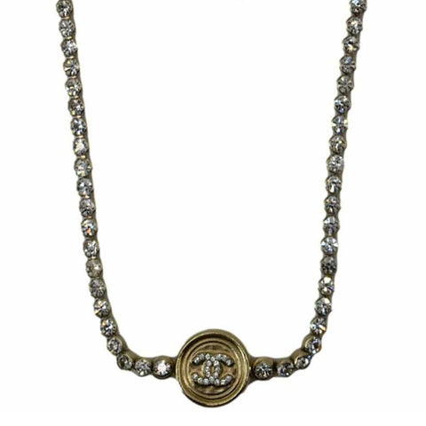 CHANEL CC Round Pendant Chain Choker Necklace Gold