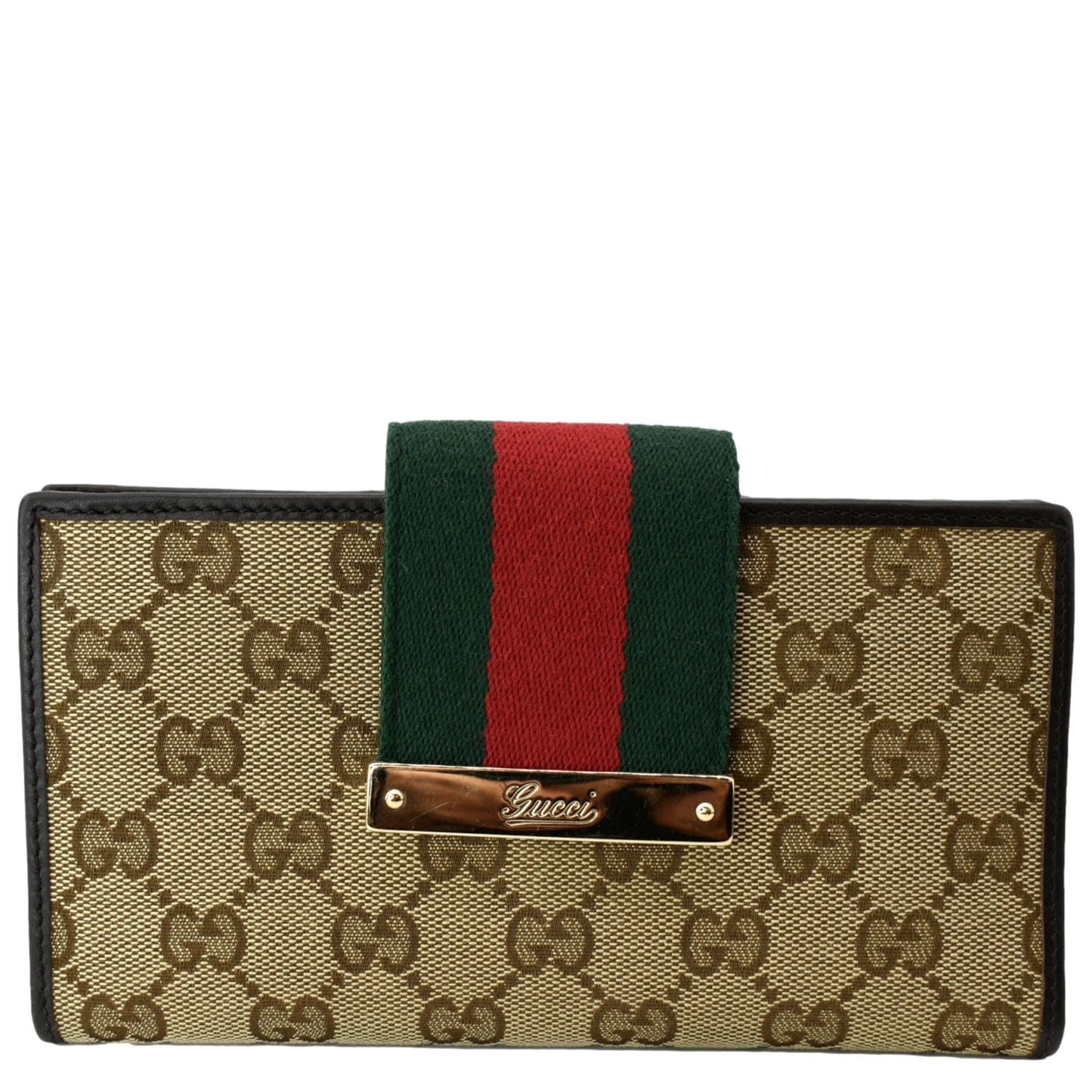 GUCCI Monogram Ladies Web GG Canvas Continental Wallet Beige 181668