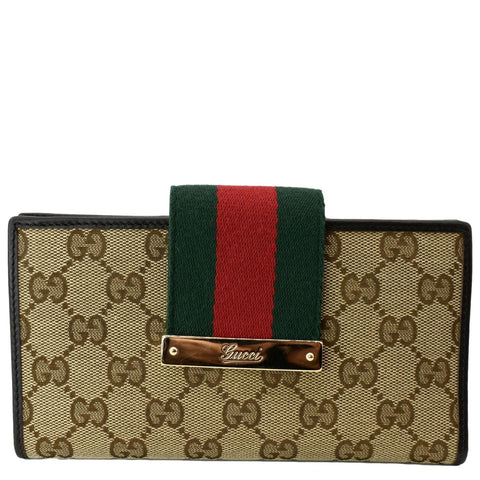GUCCI Monogram Ladies Web GG Canvas Continental Wallet Beige 181668