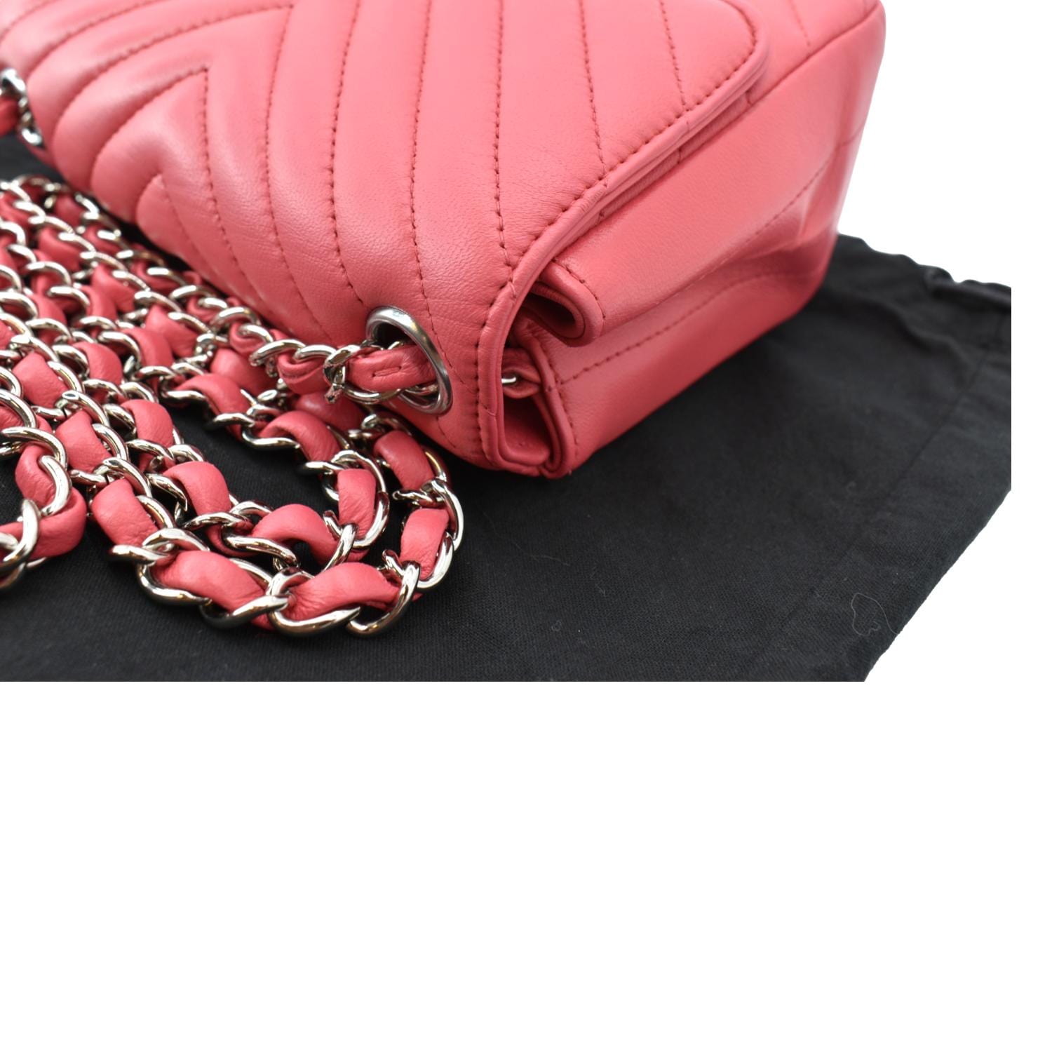 CHANEL Classic Square Mini Chevron Leather Shoulder Bag Pink