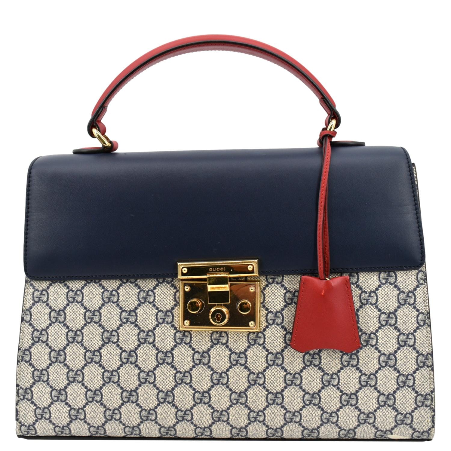 GUCCI Medium Padlock GG Supreme Monogram Top Handle Bag Blue 432674