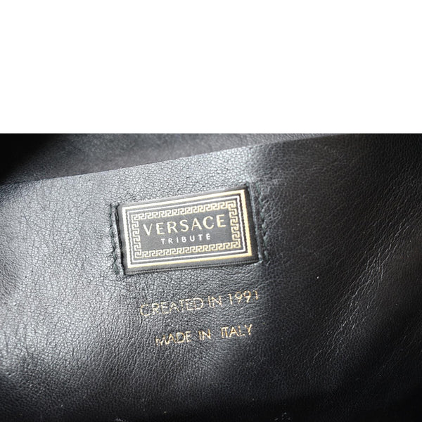 VERSACE Medallion Tribute Calfskin Leather Bowling Bag Black