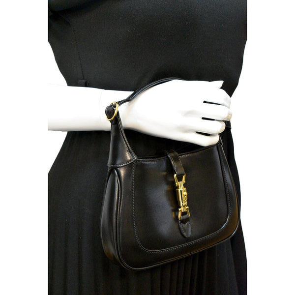 Gucci Jackie 1961 Leather Shoulder Bag in Black Color - Full View