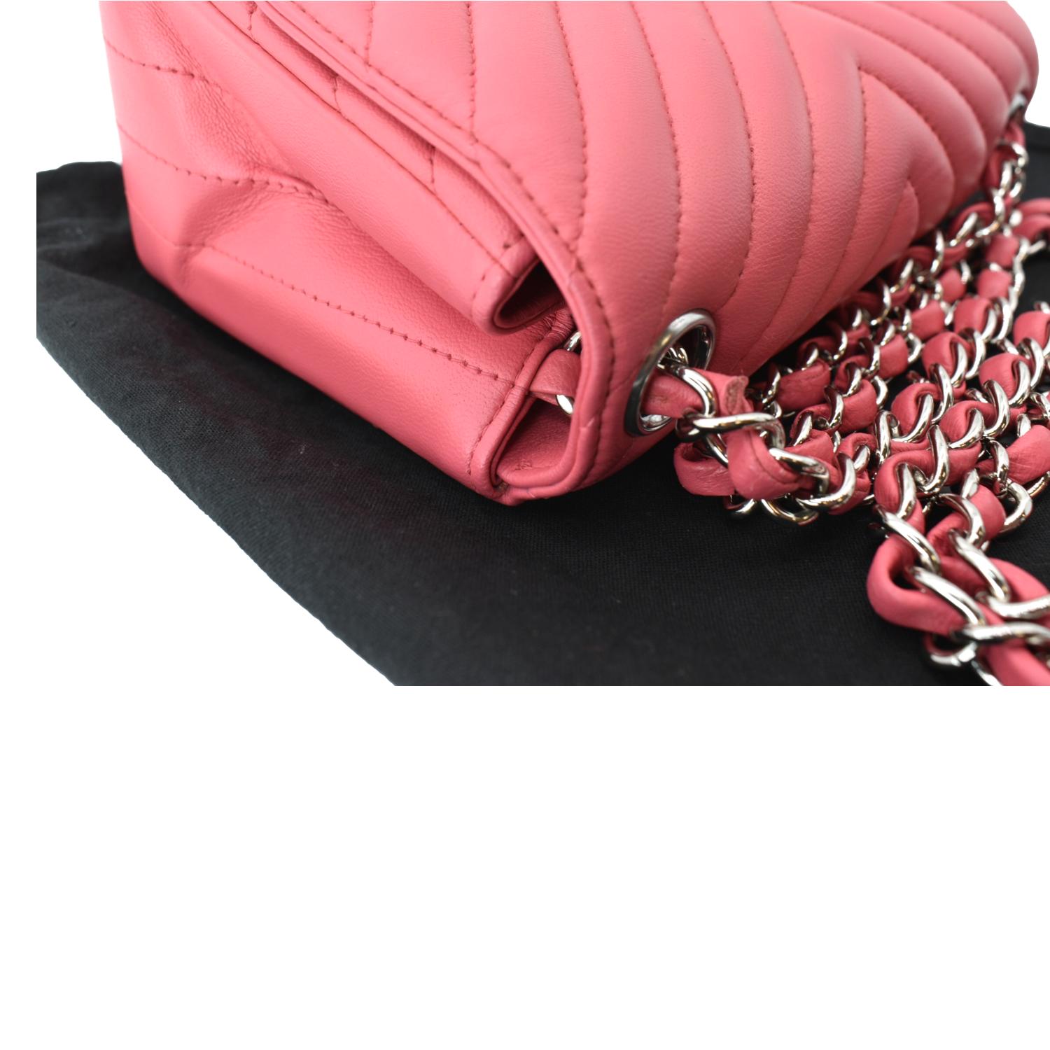 CHANEL Lambskin Quilted Mini Rectangular Flap Pink 1291996