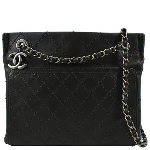 CHANEL Stitched CC Pocket Leather Shoulder Bag Black