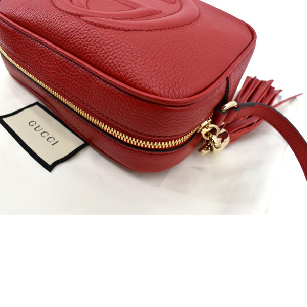 GUCCI Soho Disco Pebbled Leather Crossbody Bag Red 308364