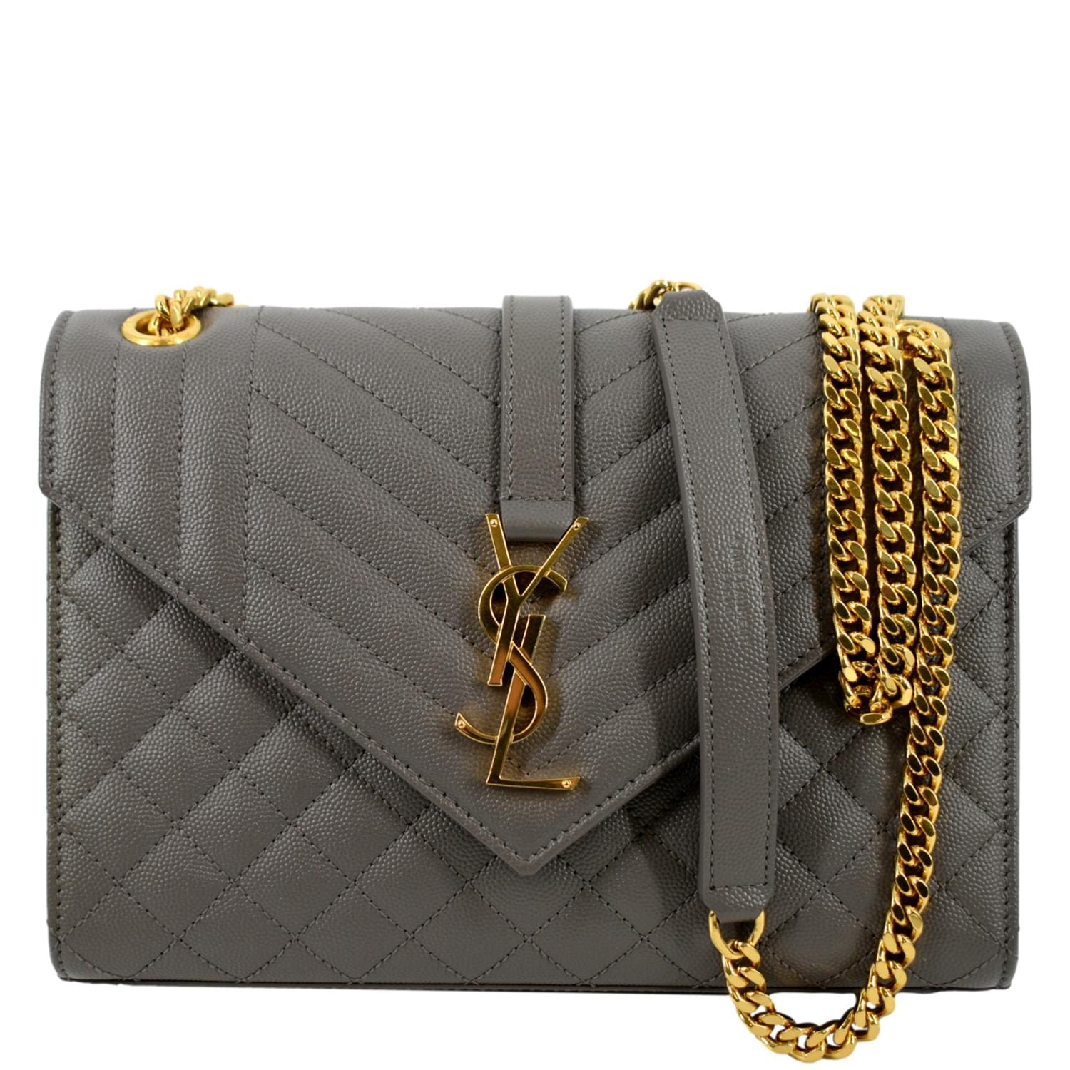 YVES SAINT LAURENT Envelope Medium Matelasse Leather Crossbody Bag Gray