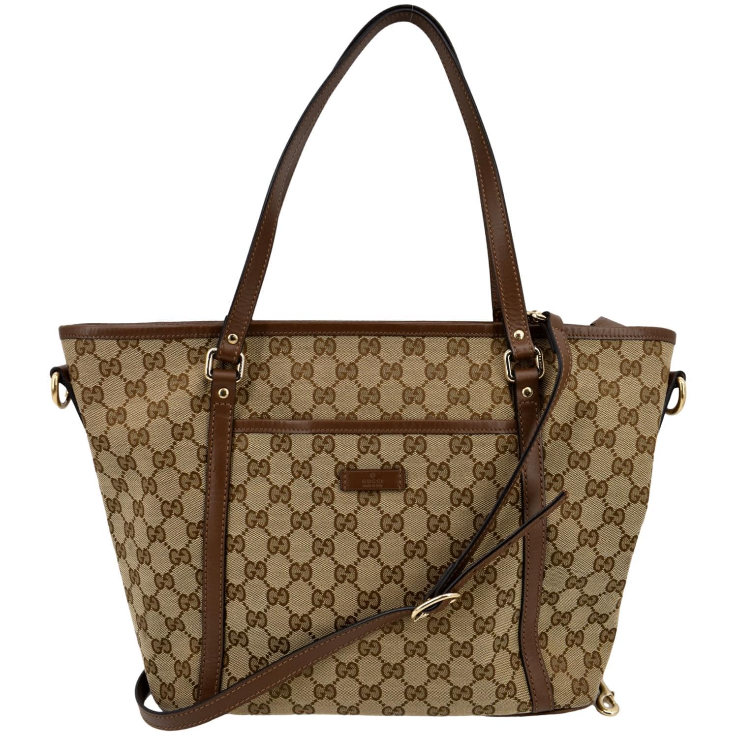 Gucci GG Canvas Leather 2-Way Tote Shoulder Bag Beige - Front