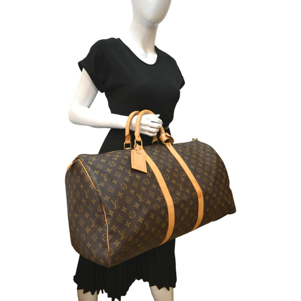 LOUIS VUITTON Keepall 55 Monogram Canvas Travel Bag Brown