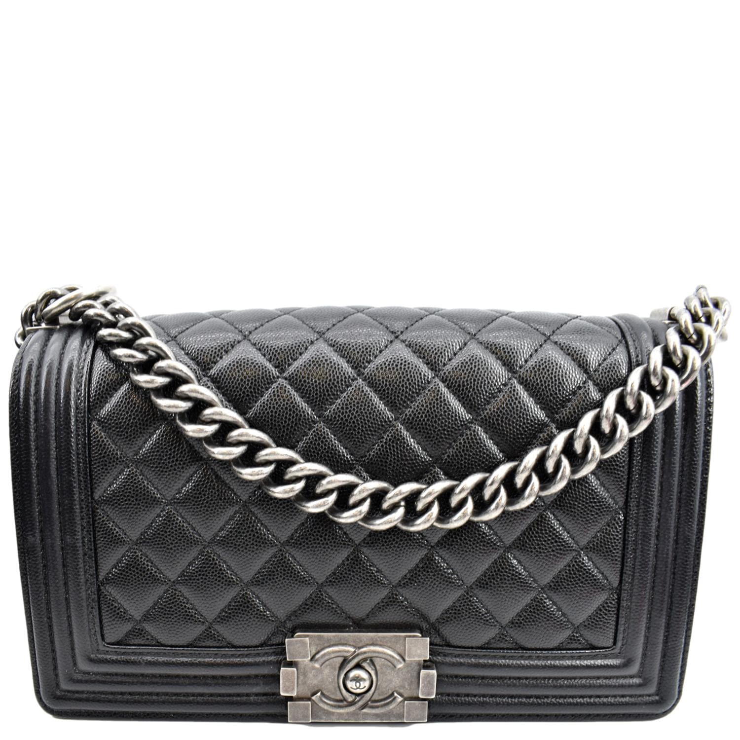 CHANEL Medium Boy Flap Caviar Leather Shoulder Bag Black