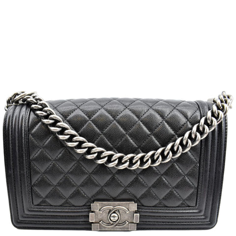 CHANEL Medium Boy Flap Caviar Leather Shoulder Bag Black